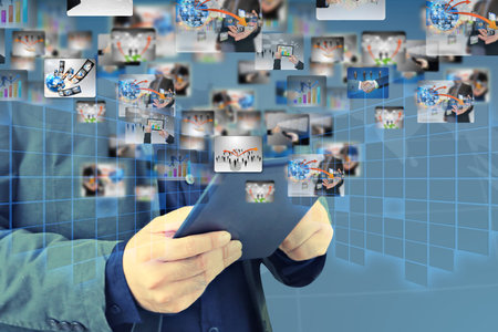 businessman holding social media concept. 