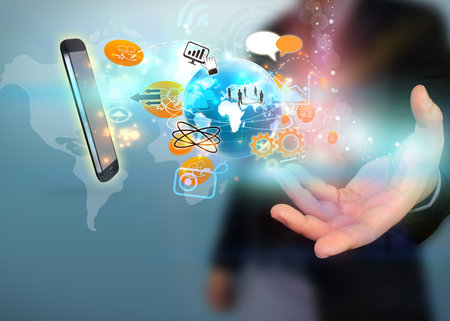 businessman holding social media concept. 