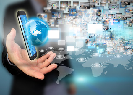 businessman holding social media concept. 