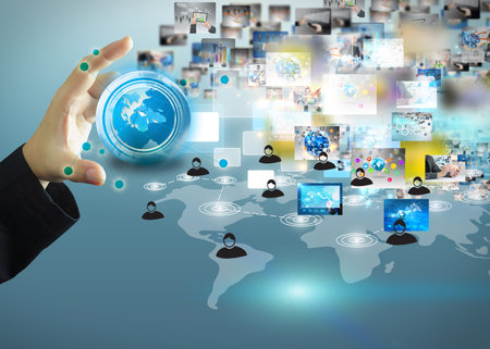 Businessman holding business world.