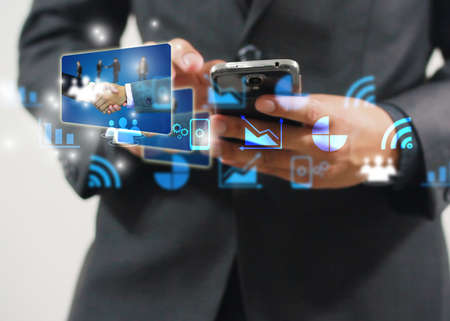 businessman holding social media concept.の写真素材