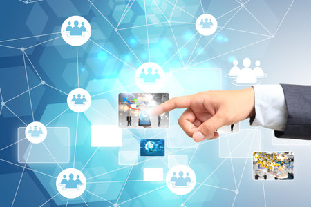 businessman touch social media.
