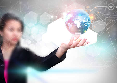 businesswoman holding social media concept.の写真素材