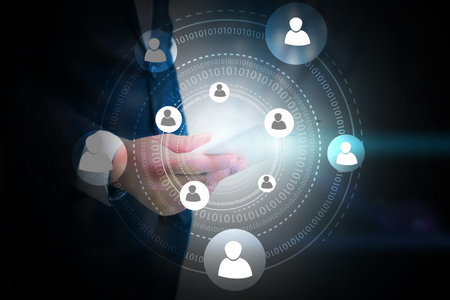 businessman holding social network concept.