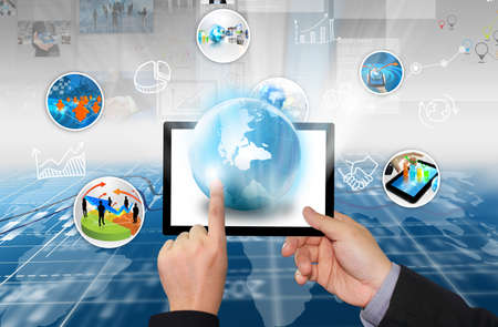 businessman touch social media.の写真素材