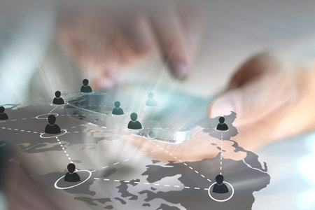 Businessman holding social network concept.