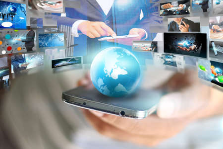 businessman holding social media concept.の写真素材