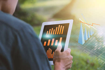 Businessman analysis financial paperwork and reports, graph, planningの写真素材