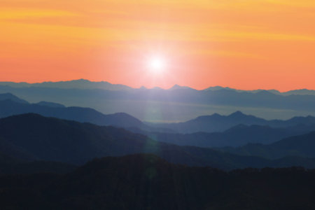 sunrise in the mountains landscape.Blurred backgroundの写真素材
