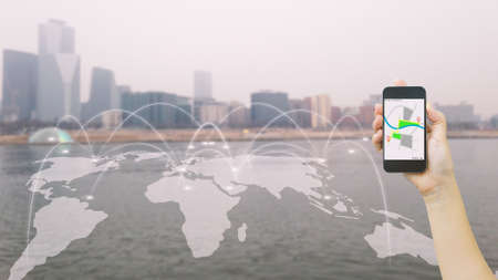 Navigation concept.map on smart phone.の写真素材