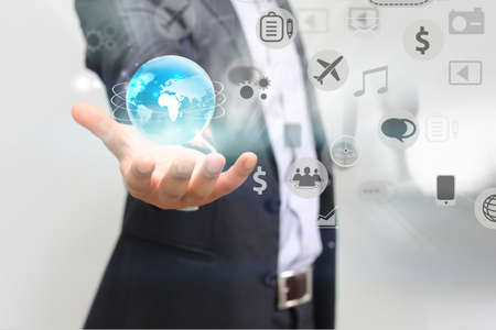 businessman holding social media concept.の写真素材