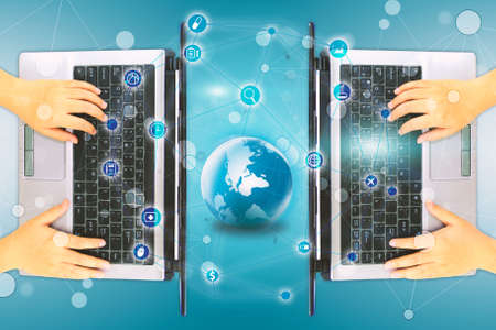 Person working on computer,Social media concept.の写真素材