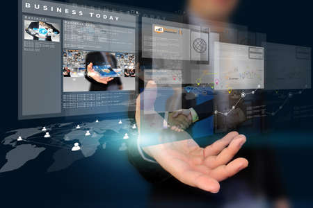 Businessman holding virtual screen,Business concept.の写真素材