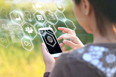 woman hands holding smartphone.Social media concept.