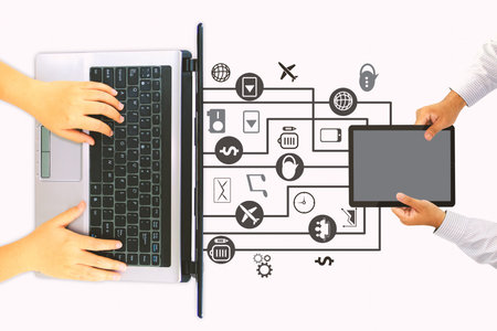Person working on computer,technology communication