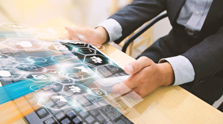 Businessman using tablet,Social media concept.