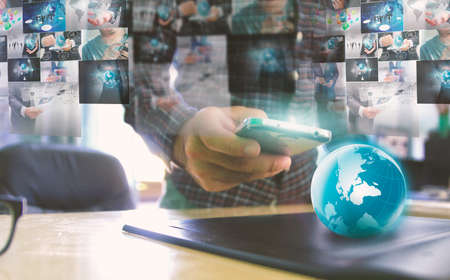 Businessman holding social media concept.の写真素材