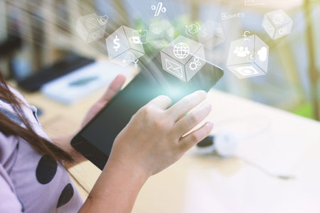woman hands holding tablet.Social media concept.