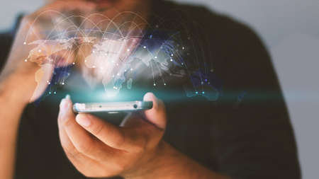 World map connected, social network, globalization business, social media, networking concept.の写真素材