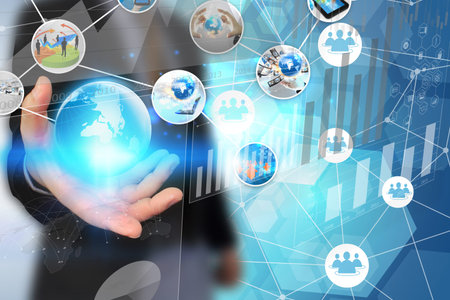 Businessman working on virtual screen.business concept,technology