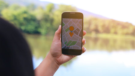 Navigation concept.map on smart phone.の写真素材