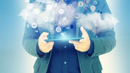 Businessman using digital tablet,social media concept.の写真素材