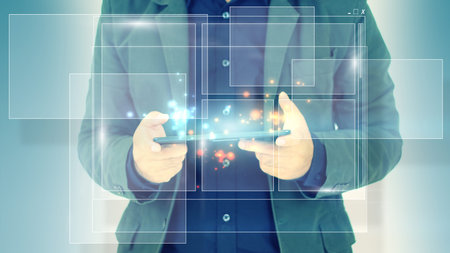 Business man working on virtual screen.business concept,technology