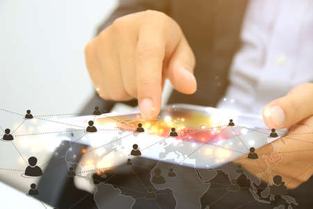 World map connected, social network, globalization business, social media, networking concept.の写真素材