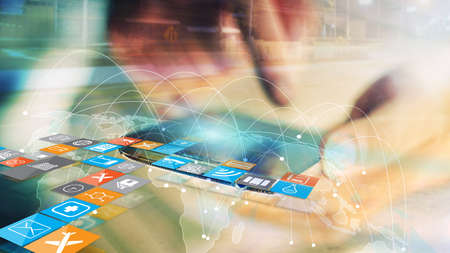 Businessman working on virtual screen.business concept,technologyの写真素材