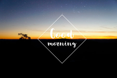Sunrise background. Good morning word     の写真素材