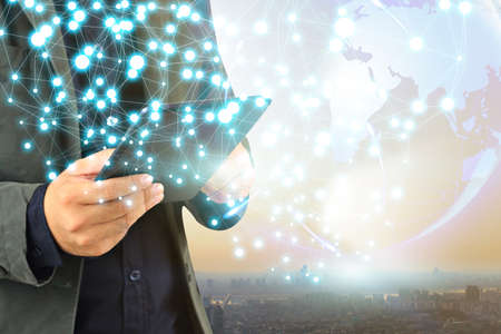 World map connected, social network, globalization business, social media, networking concept.の写真素材