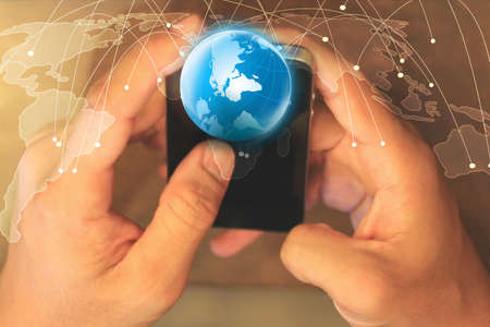 World map connected, social network, globalization business, social media, networking concept.の写真素材