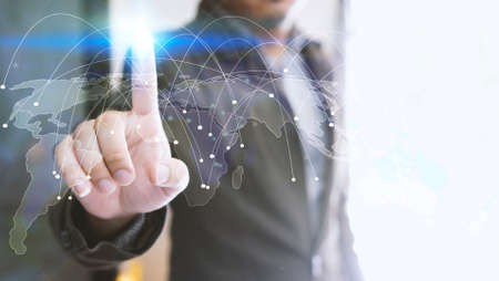 World map connected, social network, globalization business, social media, networking concept.                               の写真素材