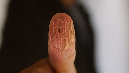 Businessman login with fingerprint scanning technology. fingerprint to identify personal, security...