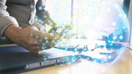 Social network concept. Global network on smartphone.の写真素材