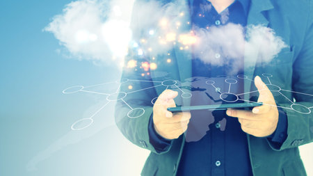 Businessman using digital tablet. Social network concept