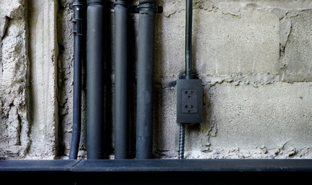 metal wire pipes on the concrete wall. loft styleの写真素材