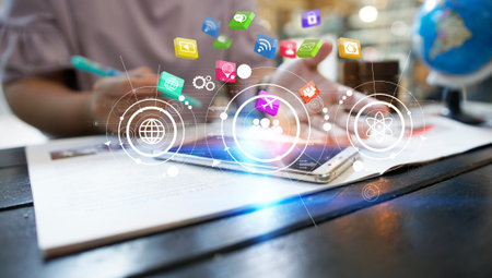Application icons interface on smartphone. Social media concept                               