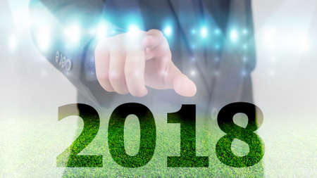 Man start business plan in 2018. business vision concept, goal of 2018の写真素材