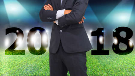 Man start business plan in 2018. business vision concept, goal of 2018の写真素材