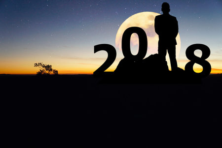 Man start business plan in 2018. business vision concept, goal of 2018                              ...
