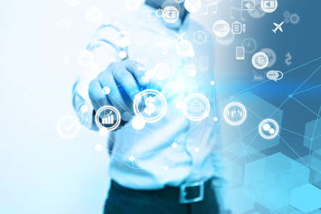 Businessman connecting social media.の写真素材