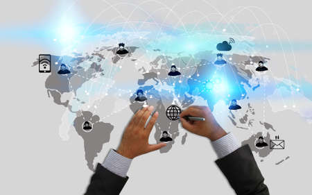 Businessman draw network connections.の写真素材