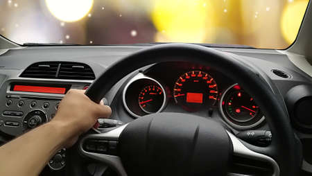 Man drive a car on the roadの写真素材