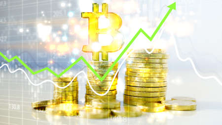 Bitcoin symbol and  Financial graph background. Digital currency, Financial 
Internet Technology Concept.                                                                の写真素材