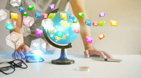 Application icons interface on smartphone. Social media concept                               の写真素材