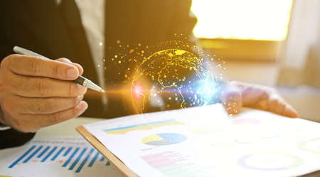 Businessman working in the office. business report graphs                               の写真素材