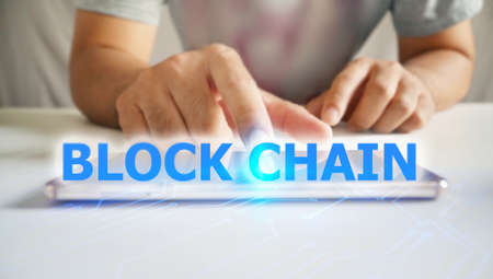 Blockchain Transaction Big Data Strategy Concept. Data security, distributed ledger technology                               の写真素材