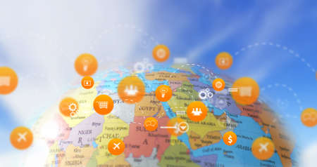icons connecting interface on globe. Social network concept                             の写真素材