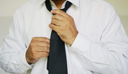 Businessman tying the necktie                               の写真素材